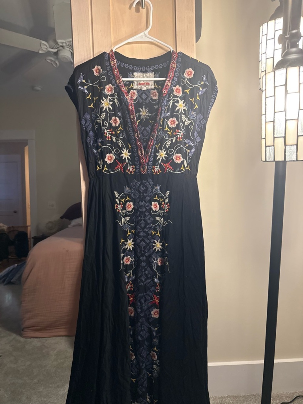 Johnny Was Black Embroidered Floral Maxi Dress